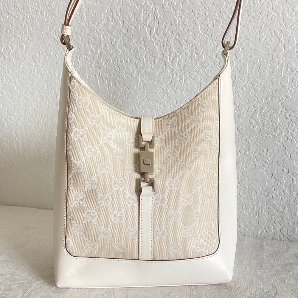 Gucci white beige GG monogram hobo bag